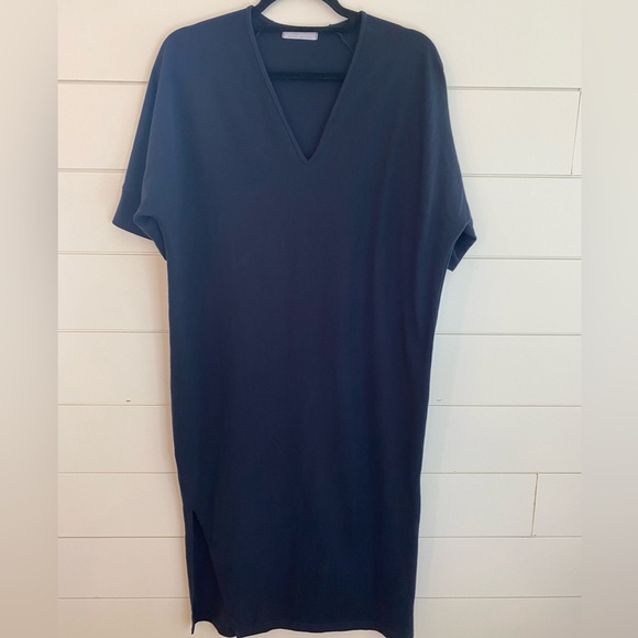 Oak + Fort navy VNeck cotton jersey oversized coastal nautical lounge midi dress - Picture 4 of 8